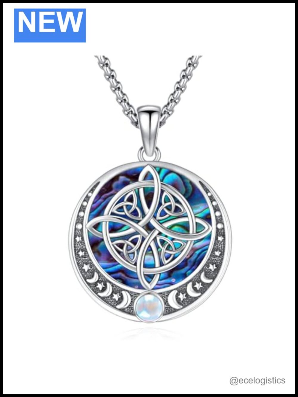 925 Sterling Silver Witch Knot Abalone Pendant Necklace 20"